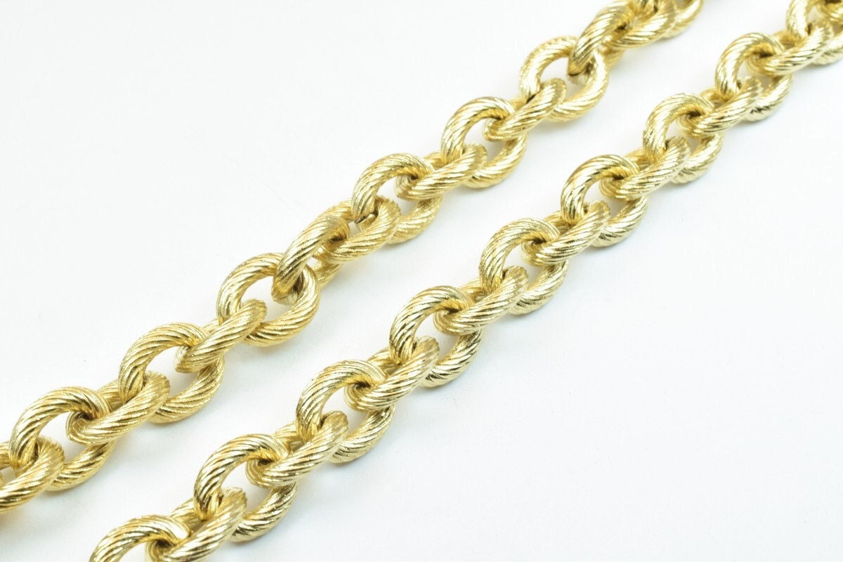 18k Gold Plated link oval diamond cut chain  for jewelry making gfc113  sold by foot jewelry making supplies - detail image 4
