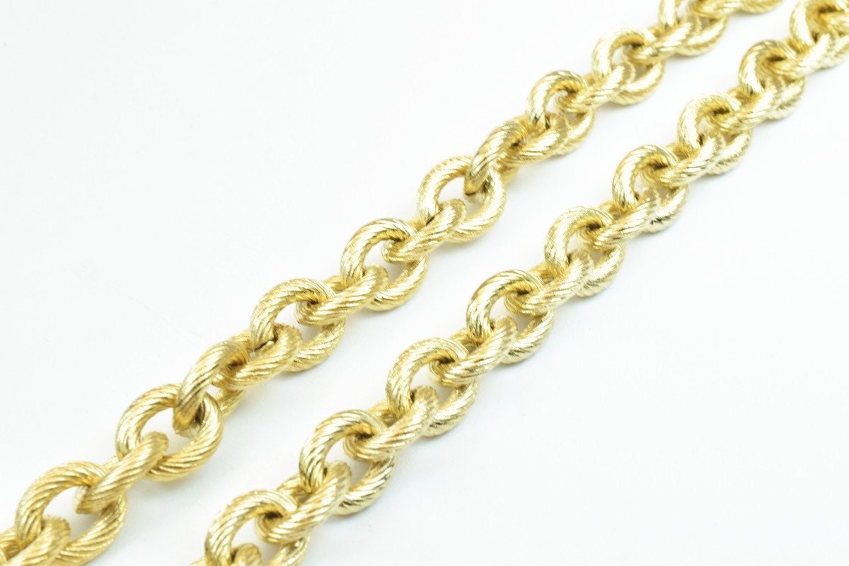 18k Gold Plated link oval diamond cut chain  for jewelry making gfc113  sold by foot jewelry making supplies - detail image 2