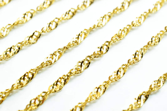 18K Gold Filled Alternative Chain: 1.5mm Singapore Style, Durable Gold Finish | Jewelry Making, Sold by Foot, Tarnish Resistant