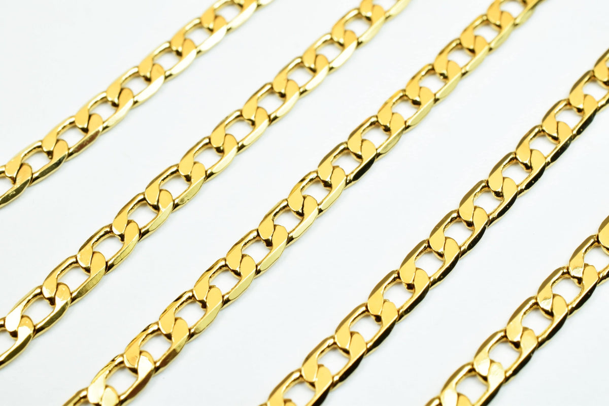 Necklace Chain Gold Filled Cuban Link: 18K Electroplated, 3mm Width, Skin-Friendly | Wholesale by Foot, Jewelry Making