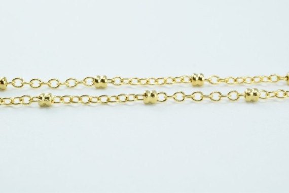 Gold Plated Chain - Electroplated 18k Spacer Beaded Cable - 2mm Width, Tarnish Resistant Finish, Jewelry Making, Craft Supplies