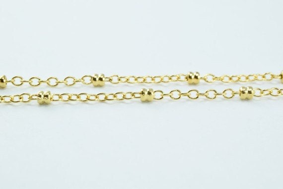 Gold Plated Chain - Electroplated 18k Spacer Beaded Cable - 2mm Width, Tarnish Resistant Finish, Jewelry Making, Craft Supplies __etsy:3478182646