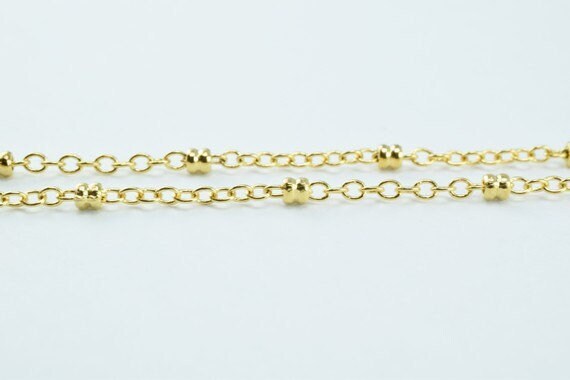 Gold Plated Chain - Electroplated 18k Spacer Beaded Cable - 2mm Width, Tarnish Resistant Finish, Jewelry Making, Craft Supplies