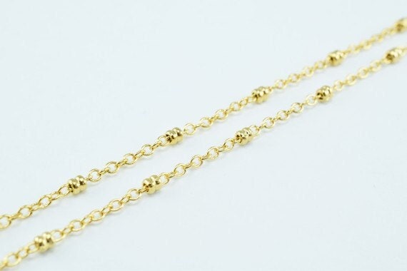 Gold Plated Chain - Electroplated 18k Spacer Beaded Cable - 2mm Width, Tarnish Resistant Finish, Jewelry Making, Craft Supplies