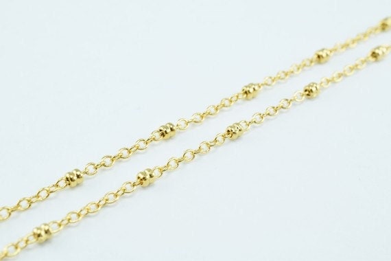 Gold Plated Chain - Electroplated 18k Spacer Beaded Cable - 2mm Width, Tarnish Resistant Finish, Jewelry Making, Craft Supplies