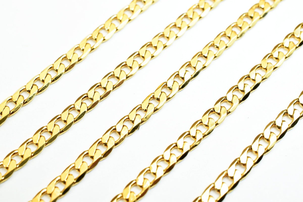 Figaro Cuban Chain - Electroplated Gold 18K Jewelry Chain - 2mm Thick, Copper Alloy, Wholesale by Foot