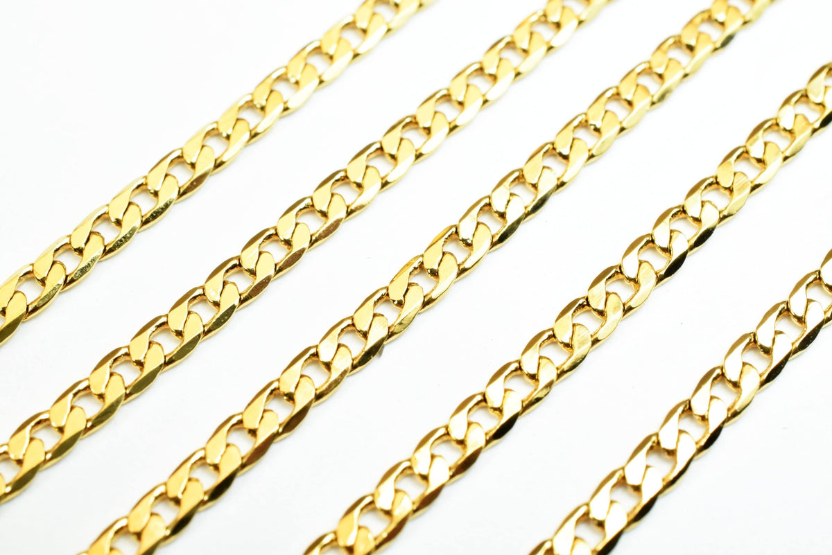 Figaro Cuban Chain - Electroplated Gold 18K Jewelry Chain - 2mm Thick, Copper Alloy, Wholesale by Foot