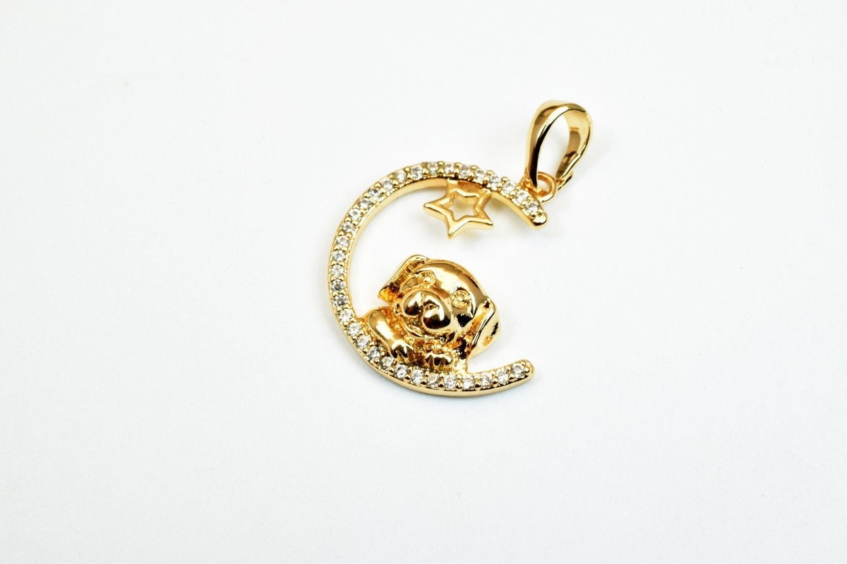 18k as as gold filled* tarnish resistant moon pendant charm with cubic zircon (cz) rhinestone 2 sizes for jewelry making g...
