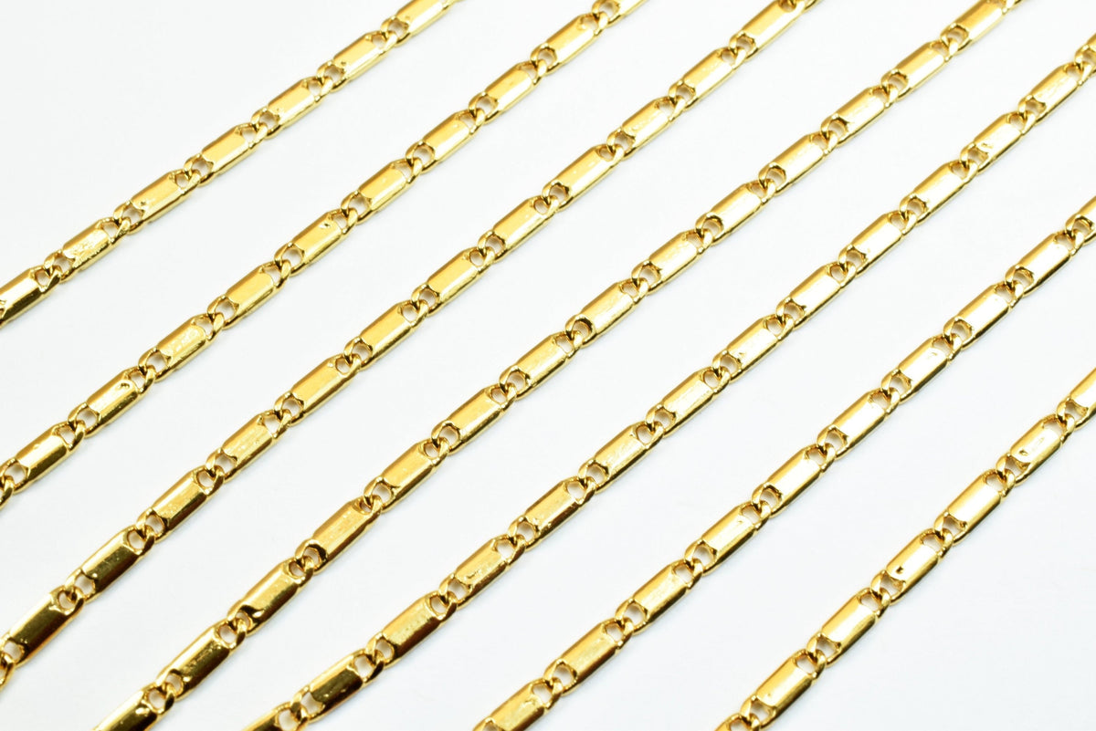 2.1mm Gold Filled chain beading chain/ bar chain 18k Gold Plated finding chain for jewelry making gfc031h sold by foot jew...