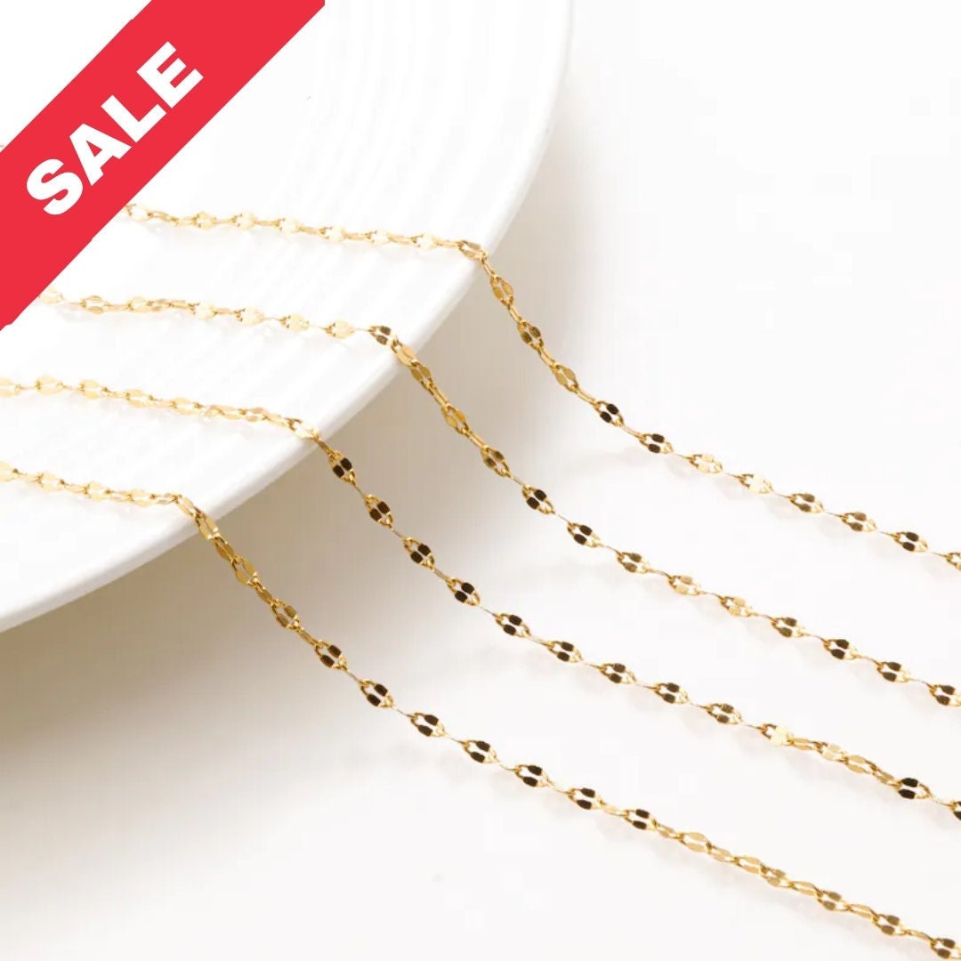 Crinkle diamond cut link chain 18k Gold Plated 2mm chain sold by foot for jewelry making gfc105 jewelry making supplies