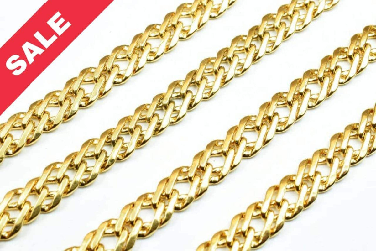 Parallel Gold Plated Chain: Electroplated 18K Cable Style - Copper Base, Sizes 5mm & 6mm, Bulk Jewelry Making Supplies
