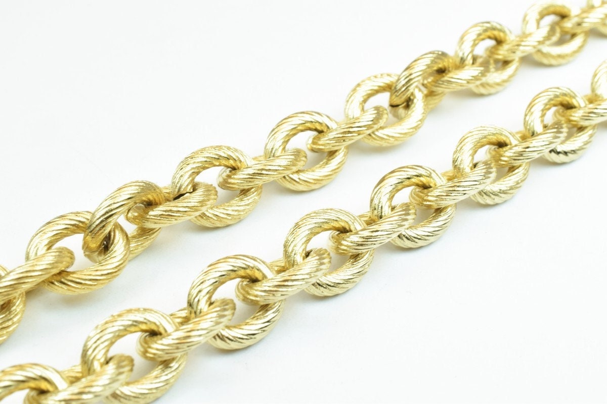 18k Gold Plated link oval diamond cut chain  for jewelry making gfc113  sold by foot jewelry making supplies - detail image 3