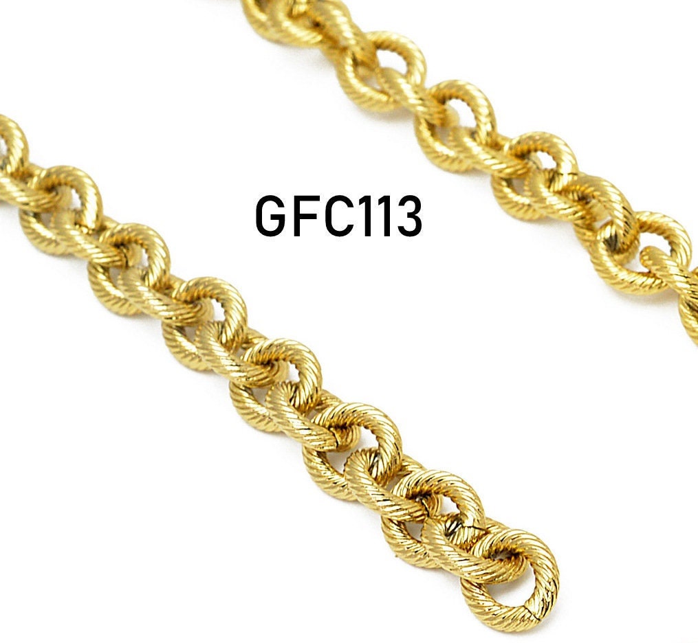 18k Gold Plated link oval diamond cut chain  for jewelry making gfc113  sold by foot jewelry making supplies - detail image 6