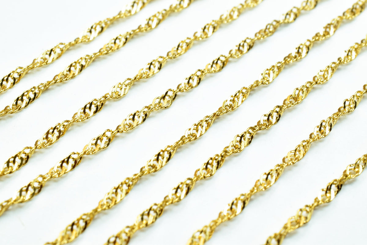 18K Gold Filled Alternative Chain: 1.5mm Singapore Style, Durable Gold Finish | Jewelry Making, Sold by Foot, Tarnish Resistant