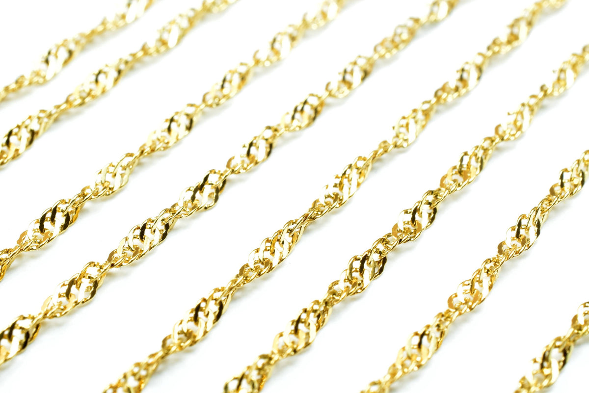 18K Gold Filled Alternative Chain: 1.5mm Singapore Style, Durable Gold Finish | Jewelry Making, Sold by Foot, Tarnish Resistant