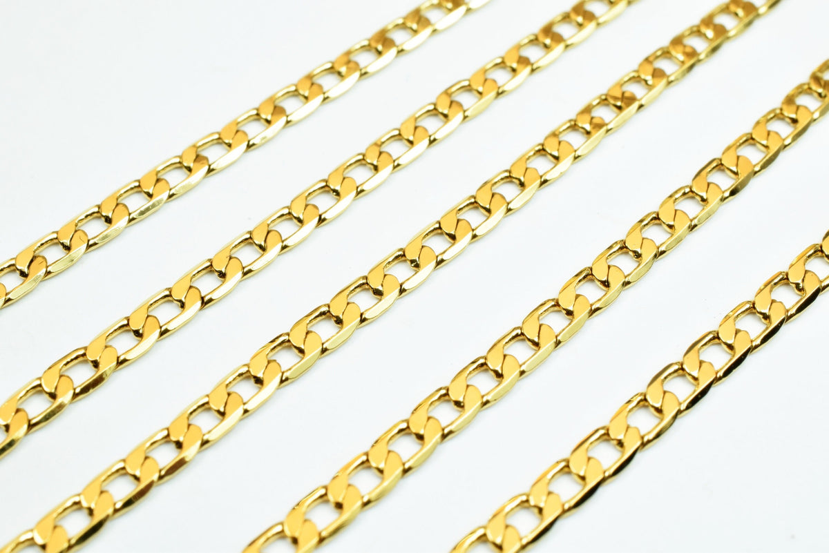 Necklace Chain Gold Filled Cuban Link: 18K Electroplated, 3mm Width, Skin-Friendly | Wholesale by Foot, Jewelry Making