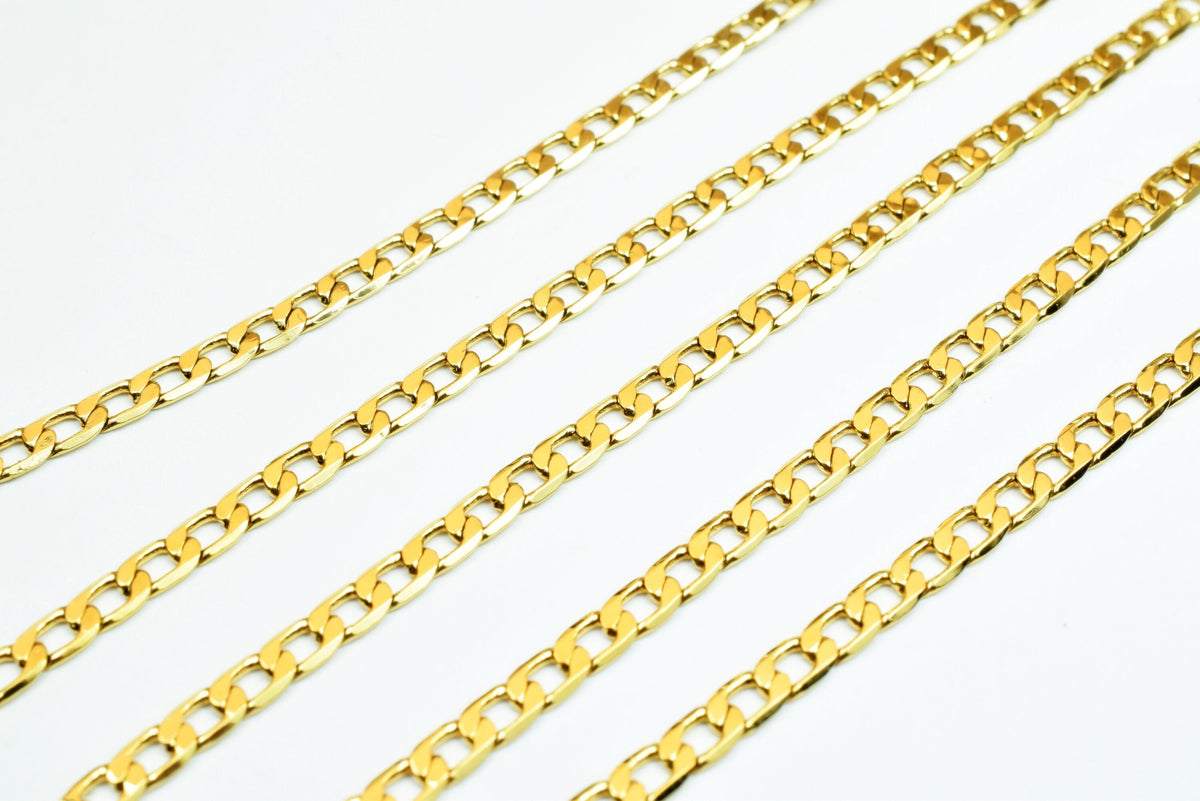 Necklace Chain Gold Filled Cuban Link: 18K Electroplated, 3mm Width, Skin-Friendly | Wholesale by Foot, Jewelry Making