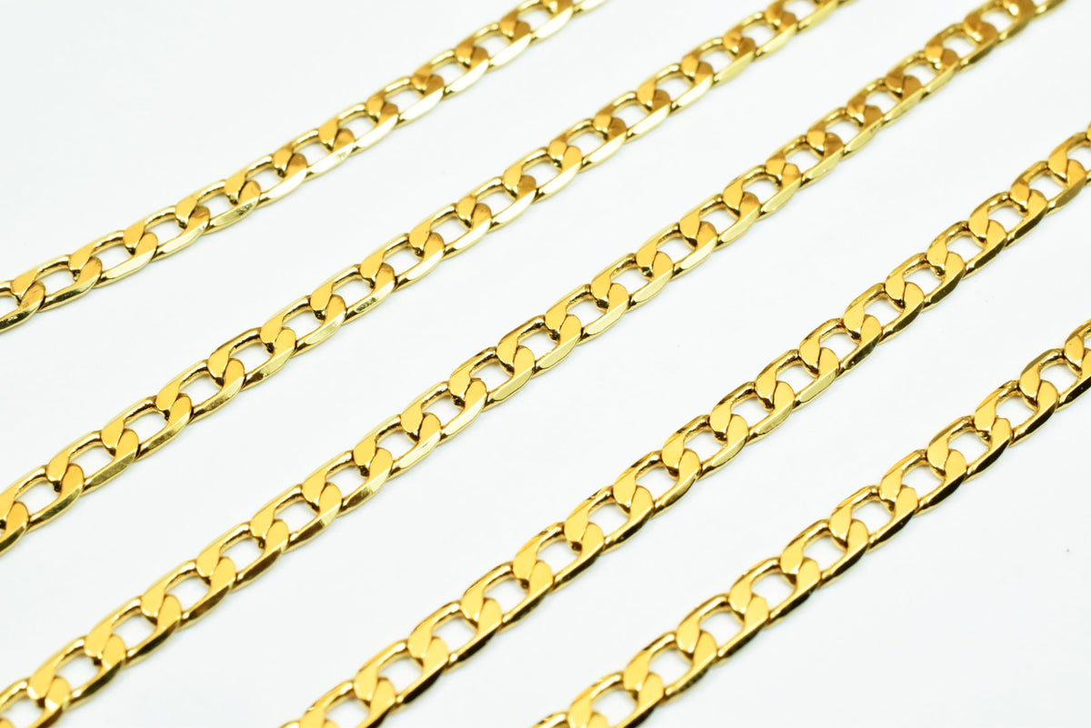 Necklace Chain Gold Filled Cuban Link: 18K Electroplated, 3mm Width, Skin-Friendly | Wholesale by Foot, Jewelry Making