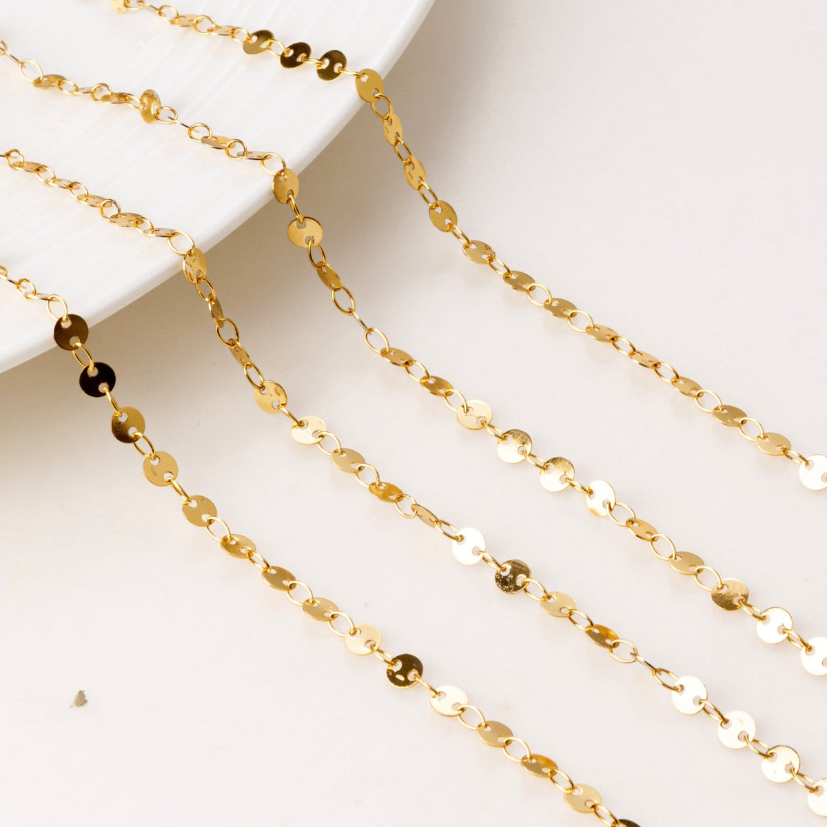 Coin Fancy Link Chain: Round Diamond Cable Style - 18K Gold Electroplated, Copper Core, Craft Supplies for Jewelry