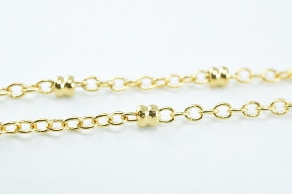 Gold Plated Chain - Electroplated 18k Spacer Beaded Cable - 2mm Width, Tarnish Resistant Finish, Jewelry Making, Craft Supplies __etsy:3525831121