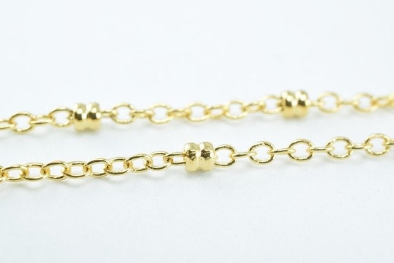 Gold Plated Chain - Electroplated 18k Spacer Beaded Cable - 2mm Width, Tarnish Resistant Finish, Jewelry Making, Craft Supplies