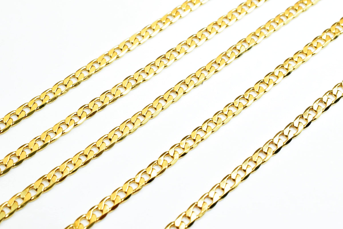 Figaro Cuban Chain - Electroplated Gold 18K Jewelry Chain - 2mm Thick, Copper Alloy, Wholesale by Foot