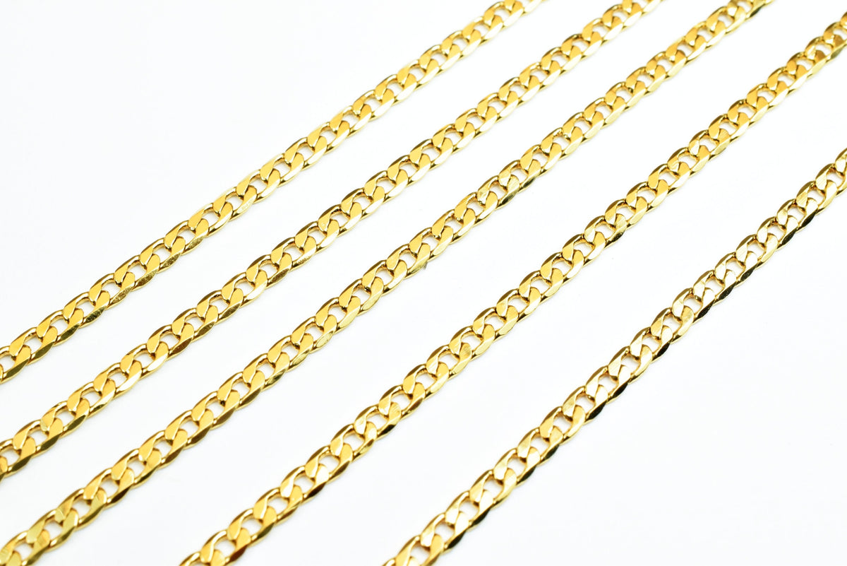 Figaro Cuban Chain - Electroplated Gold 18K Jewelry Chain - 2mm Thick, Copper Alloy, Wholesale by Foot