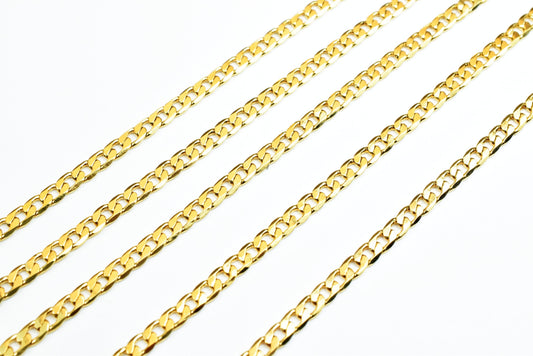 Figaro Cuban Chain - Electroplated Gold 18K Jewelry Chain - 2mm Thick, Copper Alloy, Wholesale by Foot