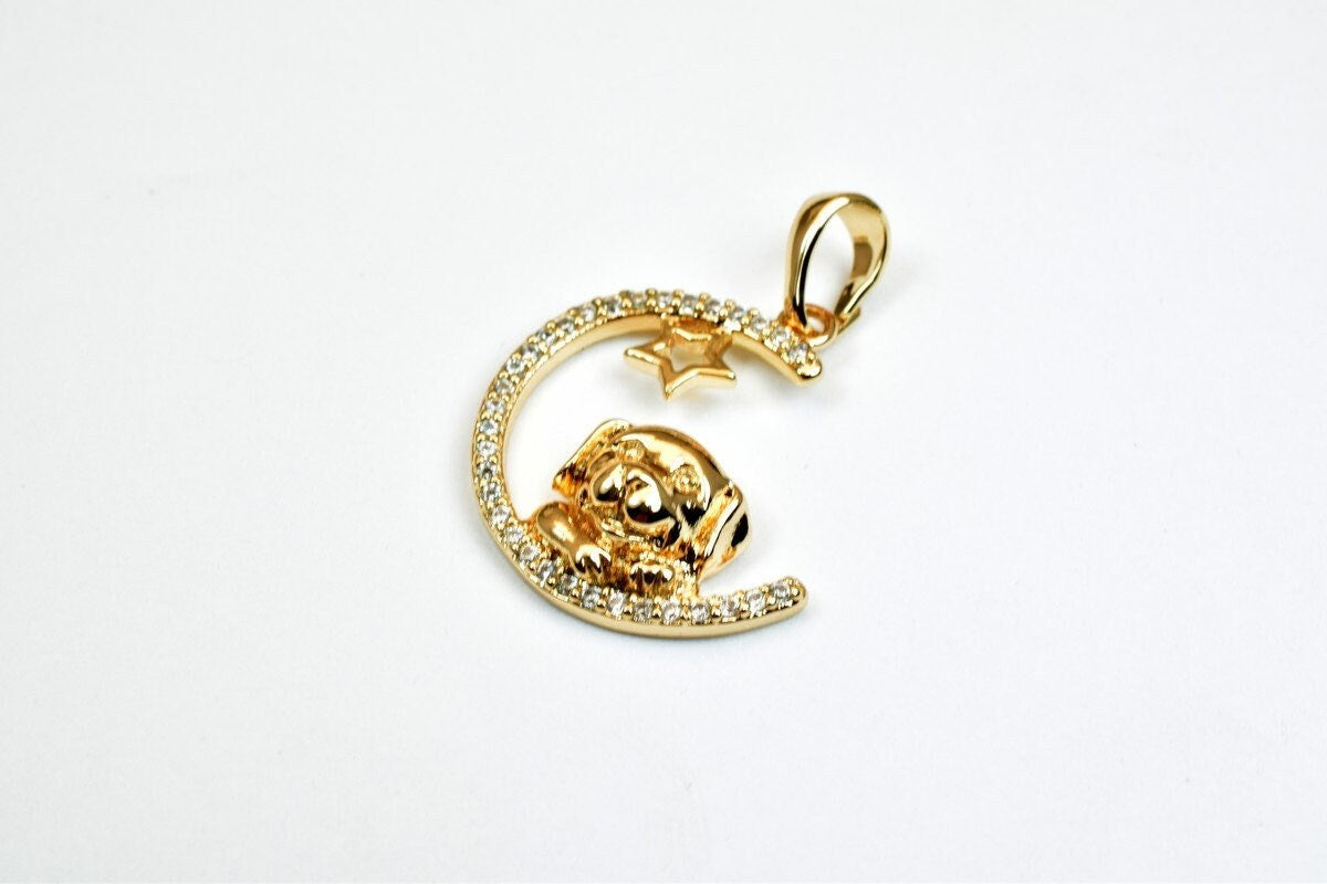 18k as as gold filled* tarnish resistant moon pendant charm with cubic zircon (cz) rhinestone 2 sizes for jewelry making g...
