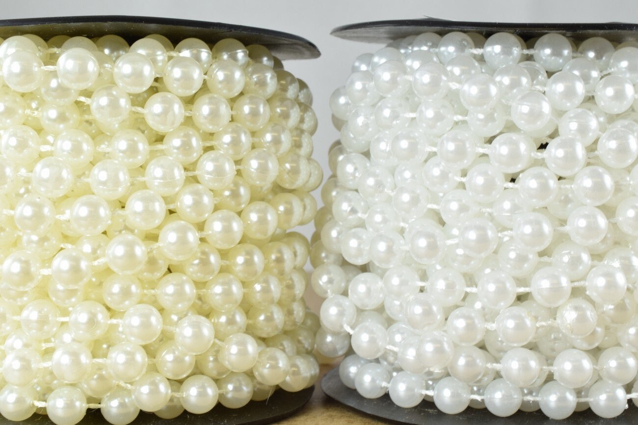 7mm plastic pearl roll 10 yards white/creamy/silver/gold  wedding pearl beads on a spool, roll, acrylic beaded garland str...