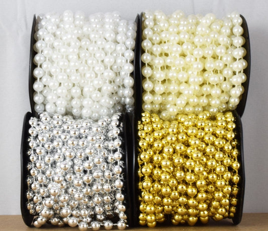 7mm plastic pearl roll 10 yards white/creamy/silver/gold  wedding pearl beads on a spool, roll, acrylic beaded garland str...