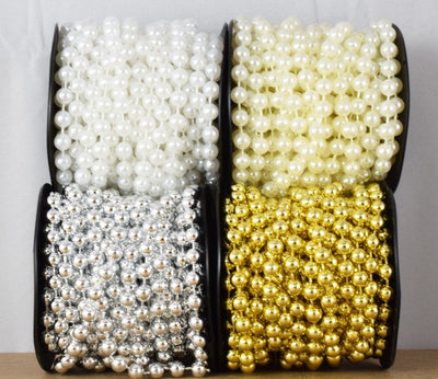 7mm plastic pearl roll 10 yards white/creamy/silver/gold  wedding pearl beads on a spool, roll, acrylic beaded garland str...