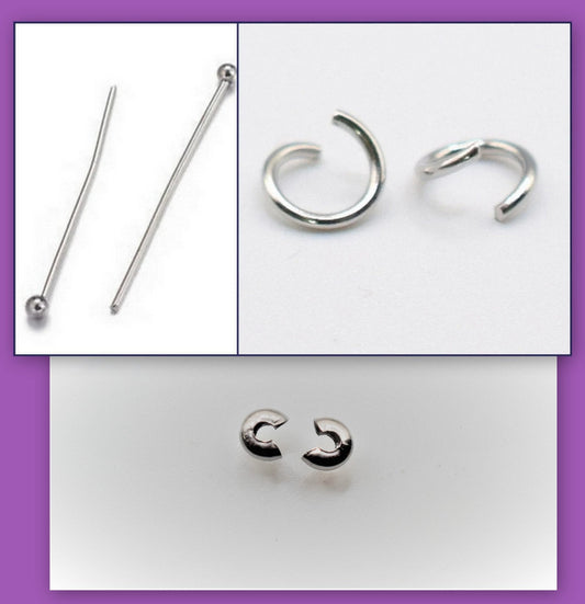 hypoallergenic Stainless Steel 40mm Head Pin ( 22 gauge) and 6/8/10mm Jump Ring and Crimp Cover 4mm/5mm Findings For Jewel...