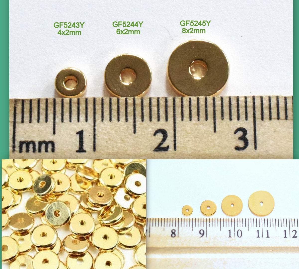 Rondel Spacer Beads: Seamless Gold Filled Look - Round Flat Thin Profiles, Multiple Sizes for Jewelry Design