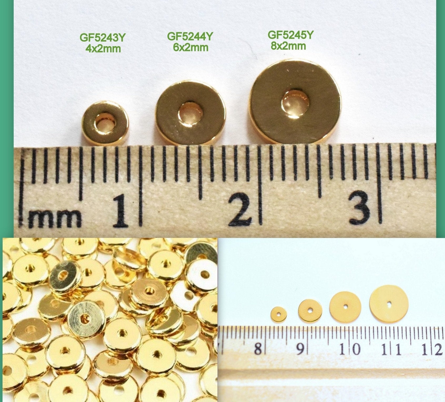 Rondel Spacer Beads: Seamless Gold Filled Look - Round Flat Thin Profiles, Multiple Sizes for Jewelry Design