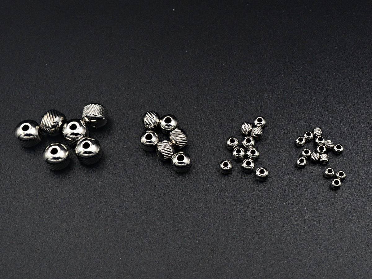 Diamond Cut Beads - Mixed Size Stainless Steel Spacers - Silver Tone Round Balls, Smooth & Textured, Jewelry Craft