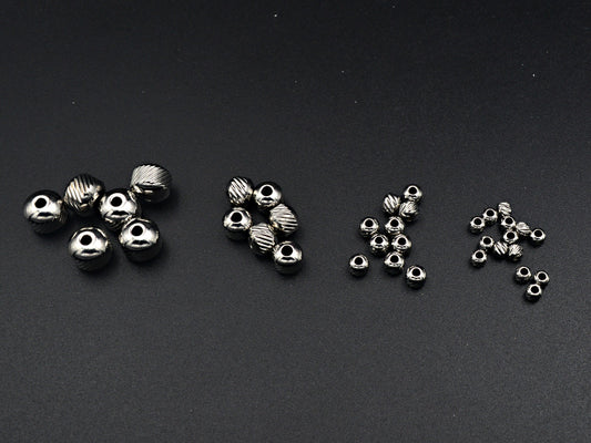 Diamond Cut Beads - Mixed Size Stainless Steel Spacers - Silver Tone Round Balls, Smooth & Textured, Jewelry Craft