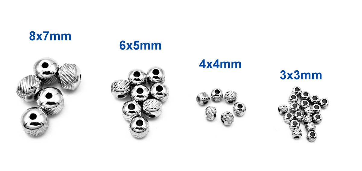Diamond Cut Beads - Mixed Size Stainless Steel Spacers - Silver Tone Round Balls, Smooth & Textured, Jewelry Craft