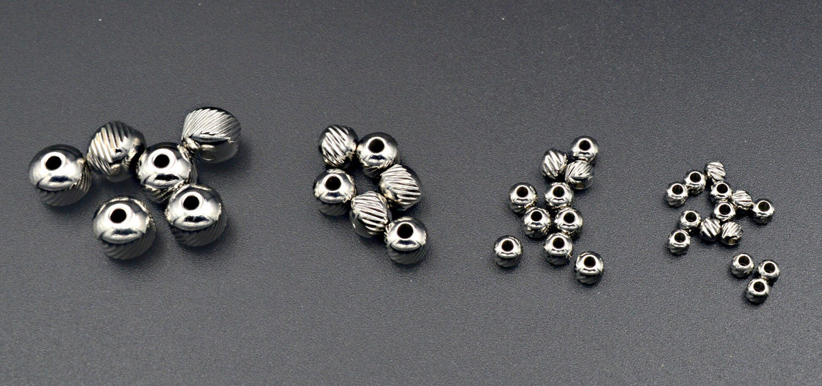 Diamond Cut Beads - Mixed Size Stainless Steel Spacers - Silver Tone Round Balls, Smooth & Textured, Jewelry Craft