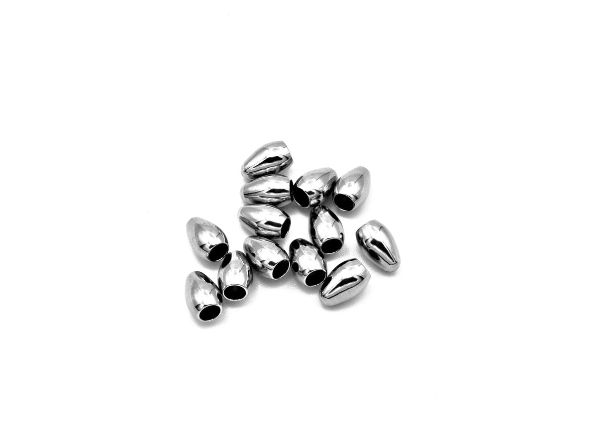 Stainless Steel Tear Drop Trim End: Smooth Oval Beads - Rust Resistant, Glue On Findings for Jewelry Making, Size 8x5mm