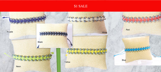 1 dollar for dozen Silver Beads 5mm Macrame Hand Made Bracelet 7 colors 26 Beads in one bracelet and wholesale jewelry mak...