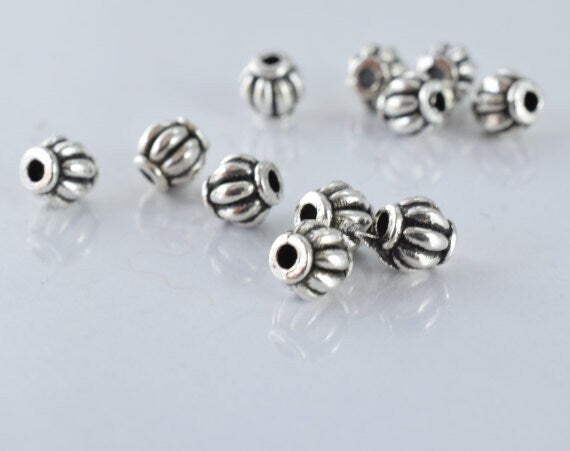 4mm Antique Silver Ridge Round Ball Beads: Textured Vintage Style, 50pcs Pack | Metal, Small Hole, 14g