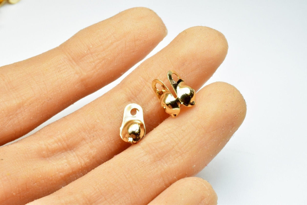 18k Gold Filled Look, EP ball chain crimp cover end tip beads size 1.5mm, 2.4mm, 3.2mm jewelry making supplies