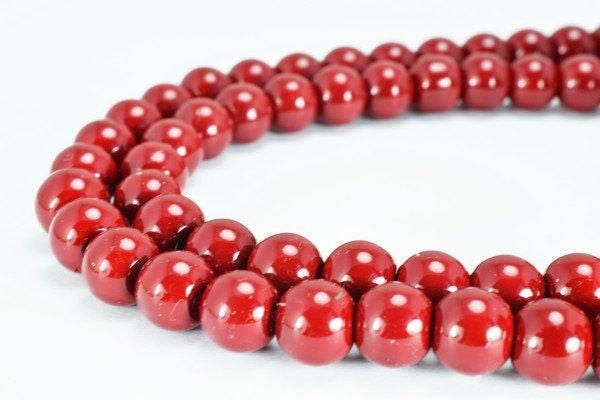 Dark Red Glass Beads Round 8mm Shine Round Beads For Jewelry Making Item #789222045654 jewelry making supplies - detail im...