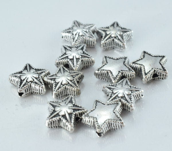 11m Antique Silver Star Clover Metal Alloy Beads W/Black Accent Coloring Detailed Design 1m hole 4mm thickness,10pcs/PK je...
