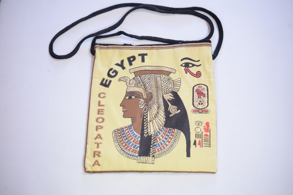 Egyptian Fabric Bags Bohemian Tote, Pharaoh & Sphinx Symbols (7x8 Inches, Lightweight, Double Face Art, Hand Woven Fabric)