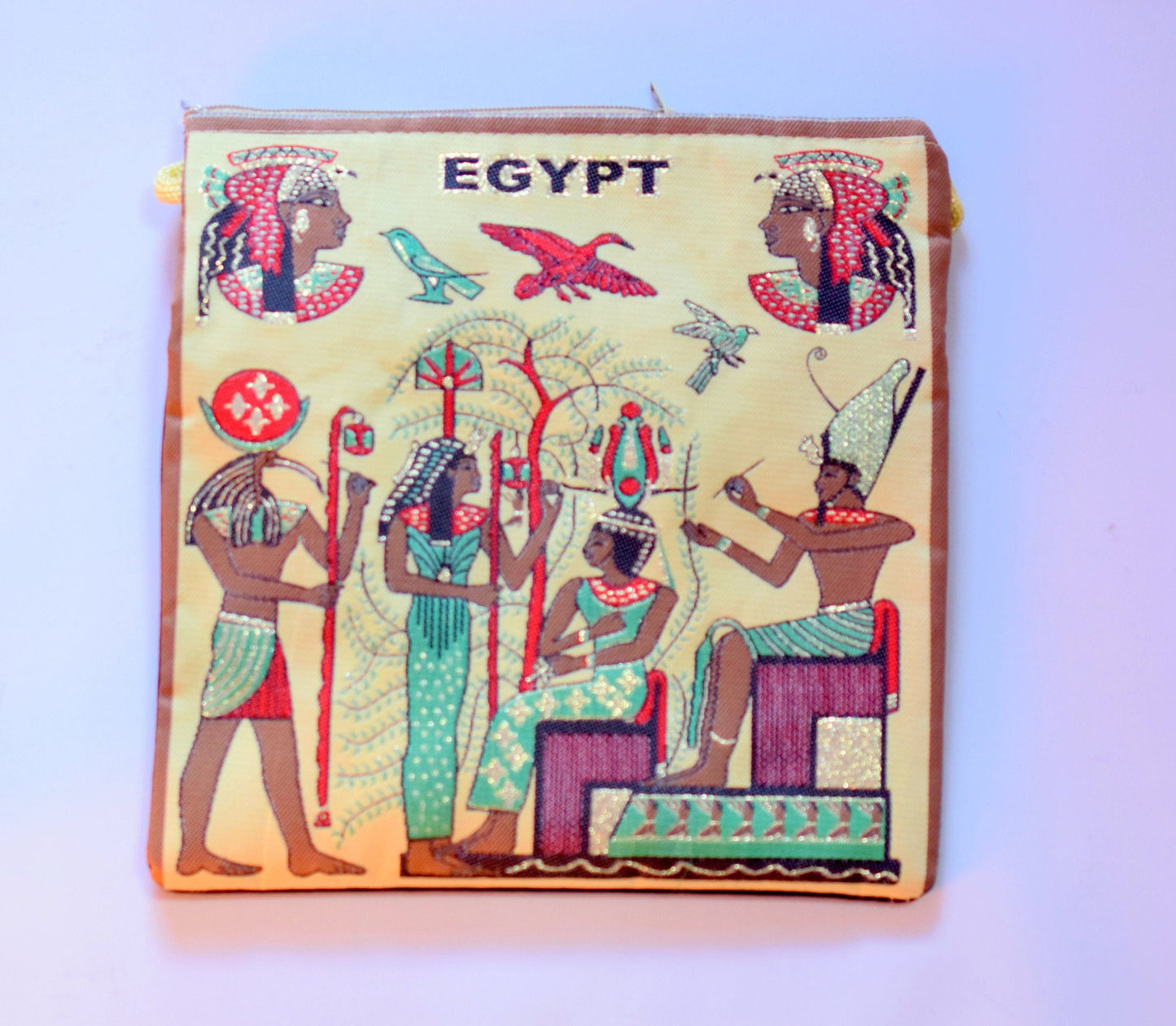 Egyptian Fabric Bags Bohemian Tote, Pharaoh & Sphinx Symbols (7x8 Inches, Lightweight, Double Face Art, Hand Woven Fabric)