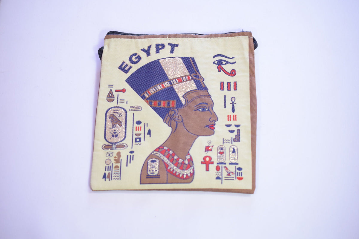 Egyptian Fabric Bags Bohemian Tote, Pharaoh & Sphinx Symbols (7x8 Inches, Lightweight, Double Face Art, Hand Woven Fabric)
