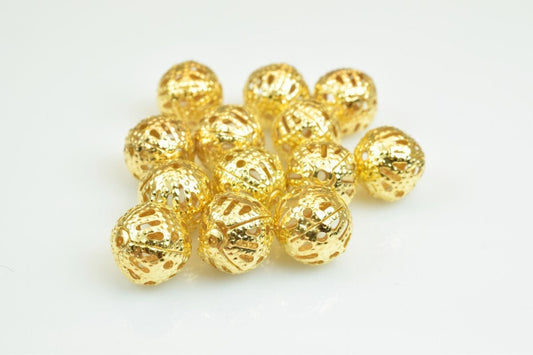 100 PCs 18K Gold Plated Filigree Bead 8mm Diamond Cut For Jewelry Making jewelry making supplies - detail image 2