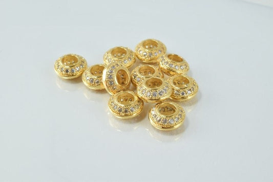 6mm/8mm Roundel 18k Gold Filled Look, EP Micro Pave Beads with Clear CZ Cubic Zirconia  GFM13GH/GFM8GH jewelry making supp...